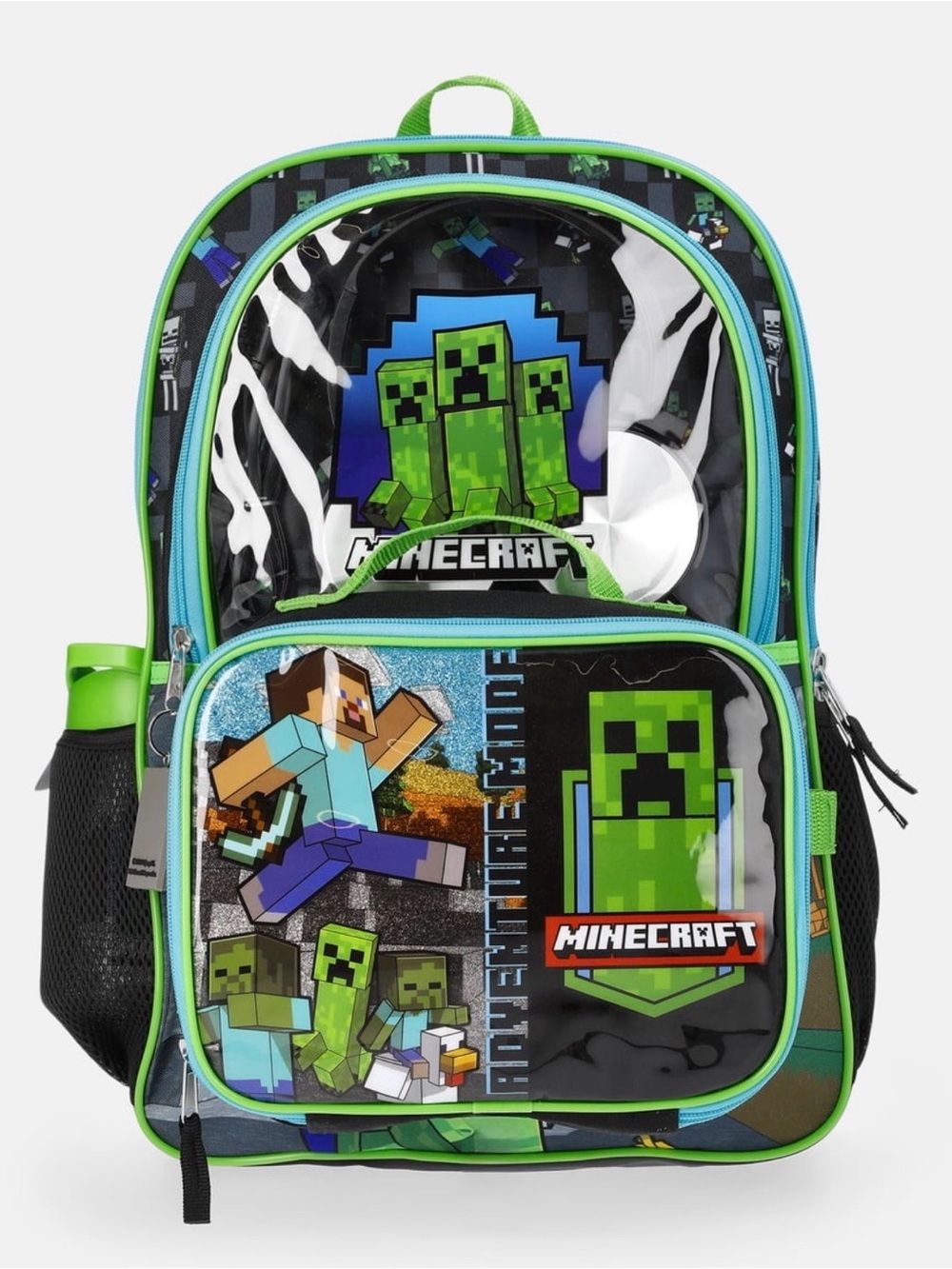 Minecraft 17” 5PC Backpack Set With Headphones, Lunch Tote, Bottle, Key Chain